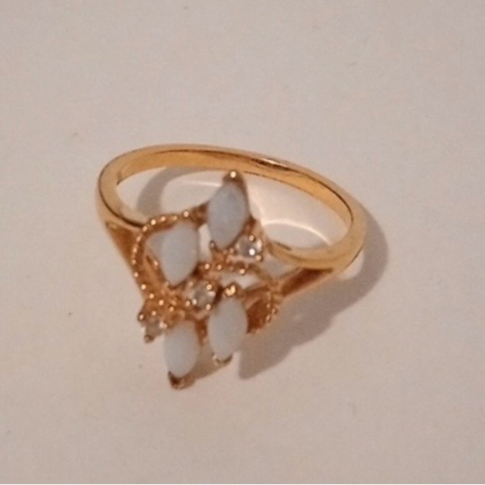 Vintage Gold Toned Faux Opal & CZ Avon Statement Ring Size 9